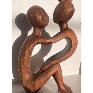 Abstract Wooden Sculpture Parent and Child Embrace Freestanding 7in x 7in